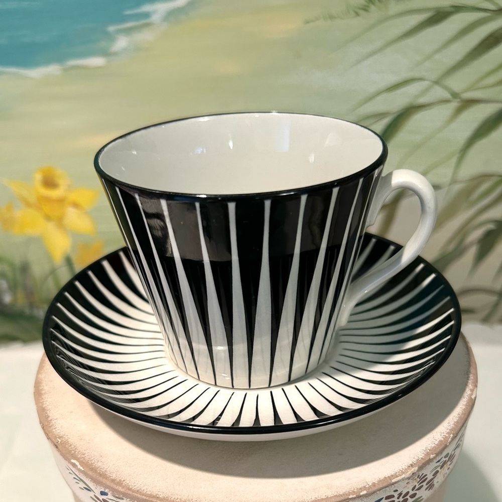 Vintage Gefle Sweden Zebra Teacup & Saucer Eugen Trost Mid Century #6122 RARE